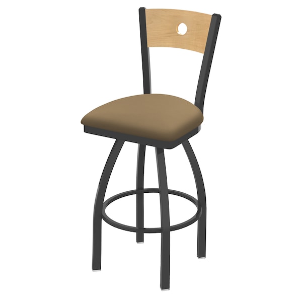 25" Swivel Counter Stool, Pewter Finish, Nat Back, Canter Sand Seat